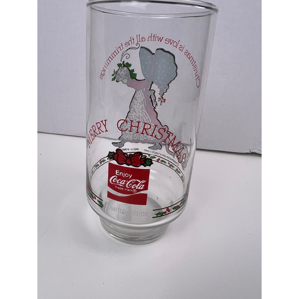 Vintage 1970s Holly Hobbie Coca Cola Christmas Glass Limited Edition Collectible